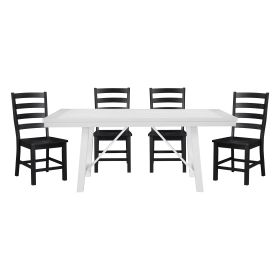 Modern Contemporary Black White 5pc Dining Set Table and 4 Side Chairs Set Wooden Kitchen Dining Furniture Casual Style